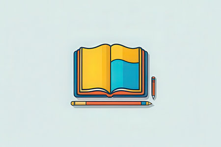Pencil and open book on a blue background. Vector illustration.の写真素材