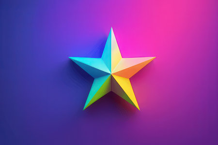 3d rendering of star on colorful background. Colorful star icon.