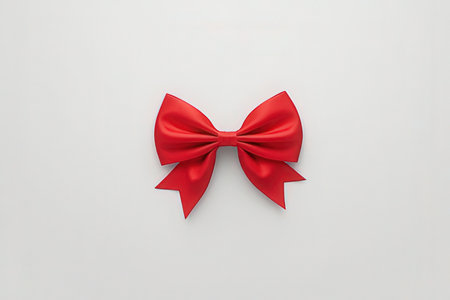 Red bow on a white background. 3d rendering, top view
