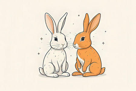 Rabbits vector illustration. Cute cartoon bunnies.の写真素材