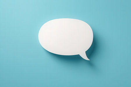 White speech bubble isolated on blue background. 3d render illustration.