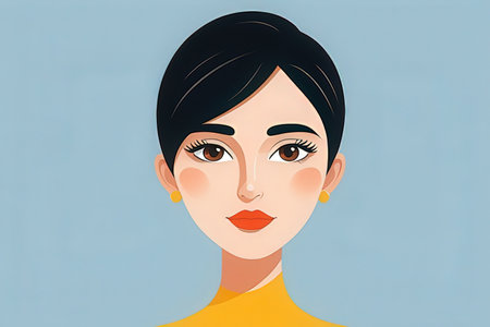 Beautiful girl with short hair. Vector illustration in retro style.の写真素材