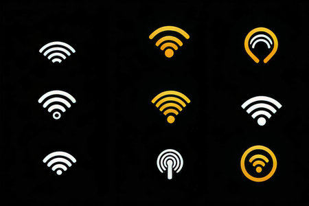 wifi icon set isolated on black background. wireless connection symbol.の写真素材