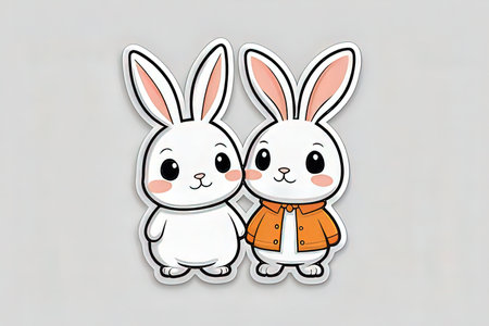 Cute cartoon bunny couple on a white background. Vector illustration.の写真素材