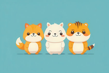 Cute cartoon cat and dog vector illustration. Cute animal character design.の写真素材