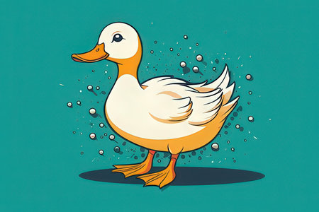 Duck with water drops on a green background. Vector illustration.の写真素材