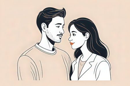 Couple in love. Hand drawn vector illustration in sketch style.の写真素材