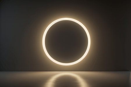 3D rendering of an empty room with a circle on the wall