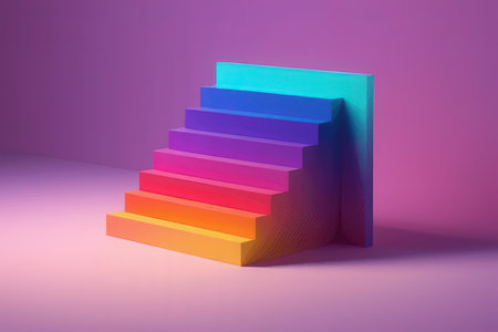 Colorful stairs on a purple background. 3d render illustration.の写真素材