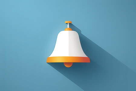 Illustration of a bell icon on a blue background with long shadowの写真素材