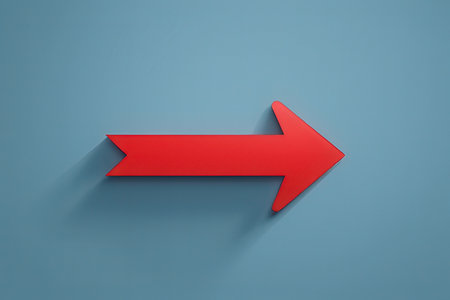 Red arrow on blue background. 3d illustration. Copy space.