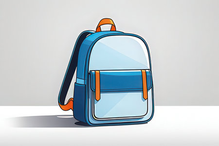 Illustration of a blue school backpack on a white background with shadowの写真素材