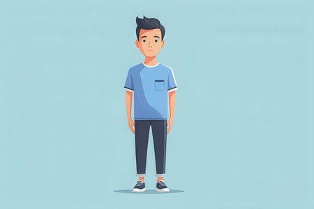 Young man in a blue t-shirt and jeans. Vector illustration