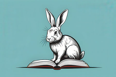 Rabbit sitting on the book. Vector illustration for your design.の写真素材