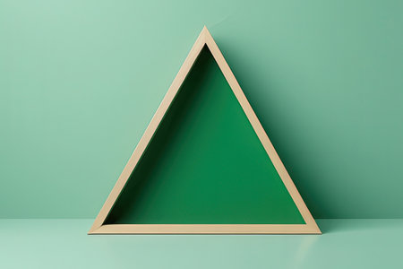 Triangle frame on green wall background. 3d render illustration.の写真素材