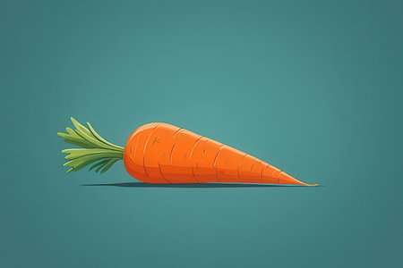 Carrot with green leaf on blue background. 3d illustration.の写真素材