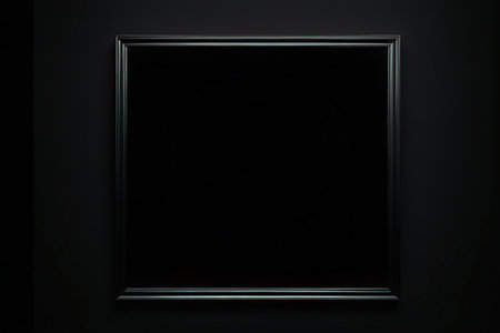 Blank black picture frame on black wall. 3d render illustrationの写真素材