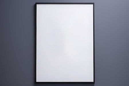 3d render of a blank white picture frame on a gray wall