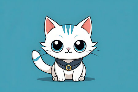 Cute cartoon cat. Vector illustration. Isolated on blue background.の写真素材
