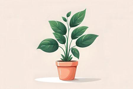 Illustration of a green plant in a pot on a white backgroundの写真素材