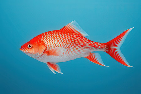 Red fish on a blue background. Fish on a blue background.の写真素材