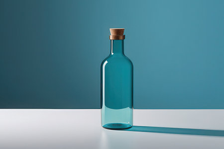 Empty bottle on a blue background. 3d rendering mock up.の写真素材