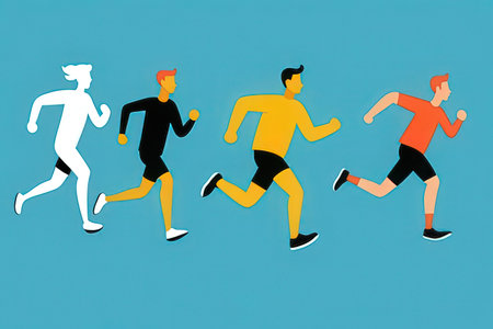 Running people, vector illustration of three men and a woman running togetherの写真素材