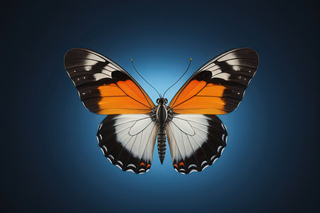 Butterfly isolated on blue background. 3d render illustration.