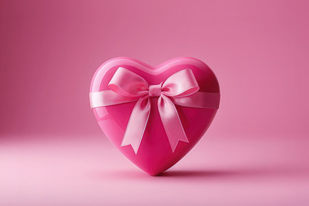 Pink heart with a bow on a pink background. 3d renderingの写真素材