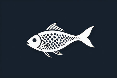 Illustration of a fish on a dark blue background with a pattern