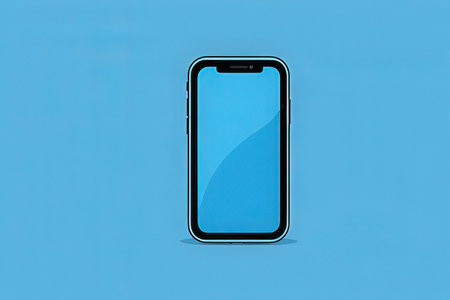Smartphone with blue screen isolated on blue background. Vector illustration.