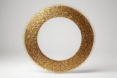 Circle frame made of golden glitter on white background. 3D rendering