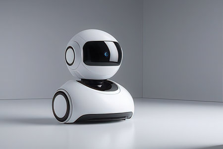 Robot on the floor. 3d rendering. artificial intelligence concept.の写真素材