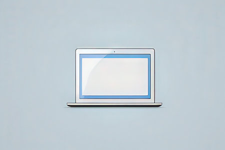 Laptop with blank screen isolated on blue background, clipping path includedの写真素材
