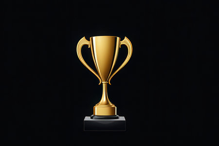 Golden trophy cup isolated on black background. 3d render illustration.の写真素材