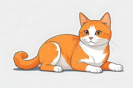 Cute cartoon red cat sitting on white background. Vector illustration.の写真素材