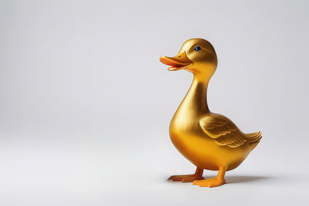 Golden duck on a white background. 3d rendering, 3d illustration.の写真素材