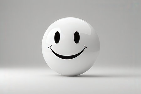 Smiling white emoticon on white background. 3D rendering.