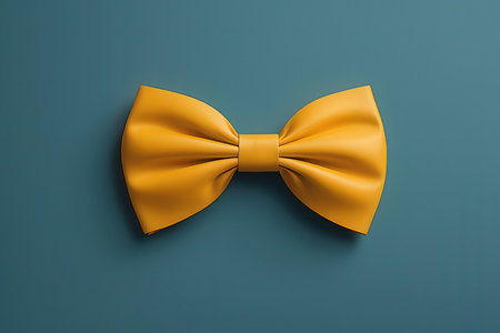 Yellow bow tie isolated on blue background. 3d render illustration.