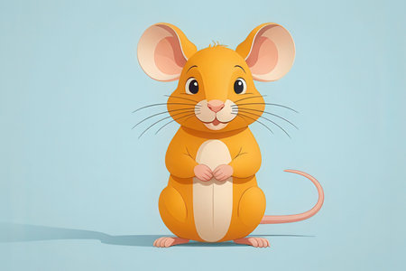 Cute cartoon mouse with egg on blue background. Vector illustration.の写真素材