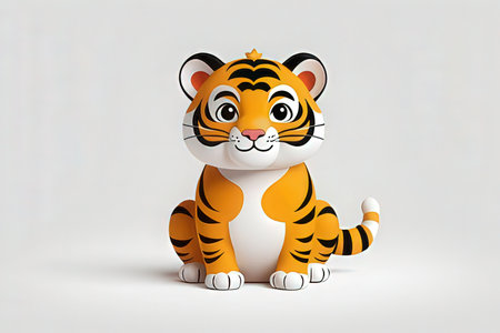 Cute tiger isolated on white background. 3D rendering illustration.の写真素材