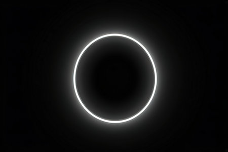 Glowing white circle on black background, 3d rendering. Computer digital drawing.