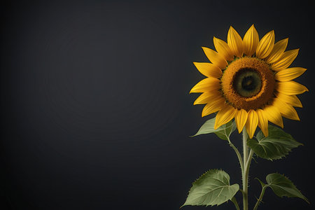 Beautiful sunflower on black background with space for your text.の写真素材