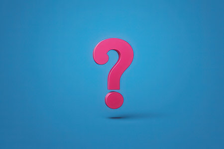 Pink question mark on a blue background. 3d rendering, 3d illustration.の写真素材