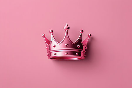 Pink royal crown isolated on pink background. 3d render. Minimal conceptの写真素材