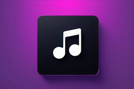 Music icon on black square with purple background. 3D rendering.の写真素材