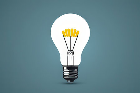 Light bulb on blue background, idea concept. 3D Renderingの写真素材