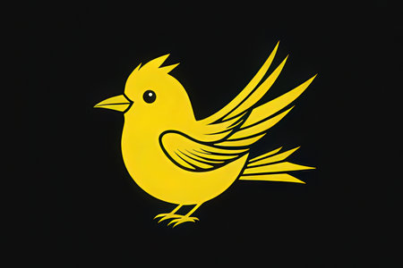Yellow bird on a black backgroundの写真素材