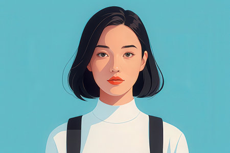 Portrait of a beautiful young woman with long black hair. Vector illustration.の写真素材