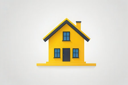 Yellow house icon on a white background. 3d render illustration.の写真素材